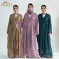Loriya 2024 New Big Hem 3 Layers Chiffon Open Abaya Dubai Fashion Kimono Modest Abaya Women Muslim Dress Islamic Clothing
