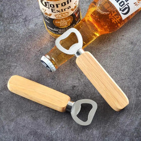 Factory Price Bottle Opener Wood Handle Drink Beer Lid Kitchen Launcher Bar Blade Stainless Steel Bottle Remover Tools