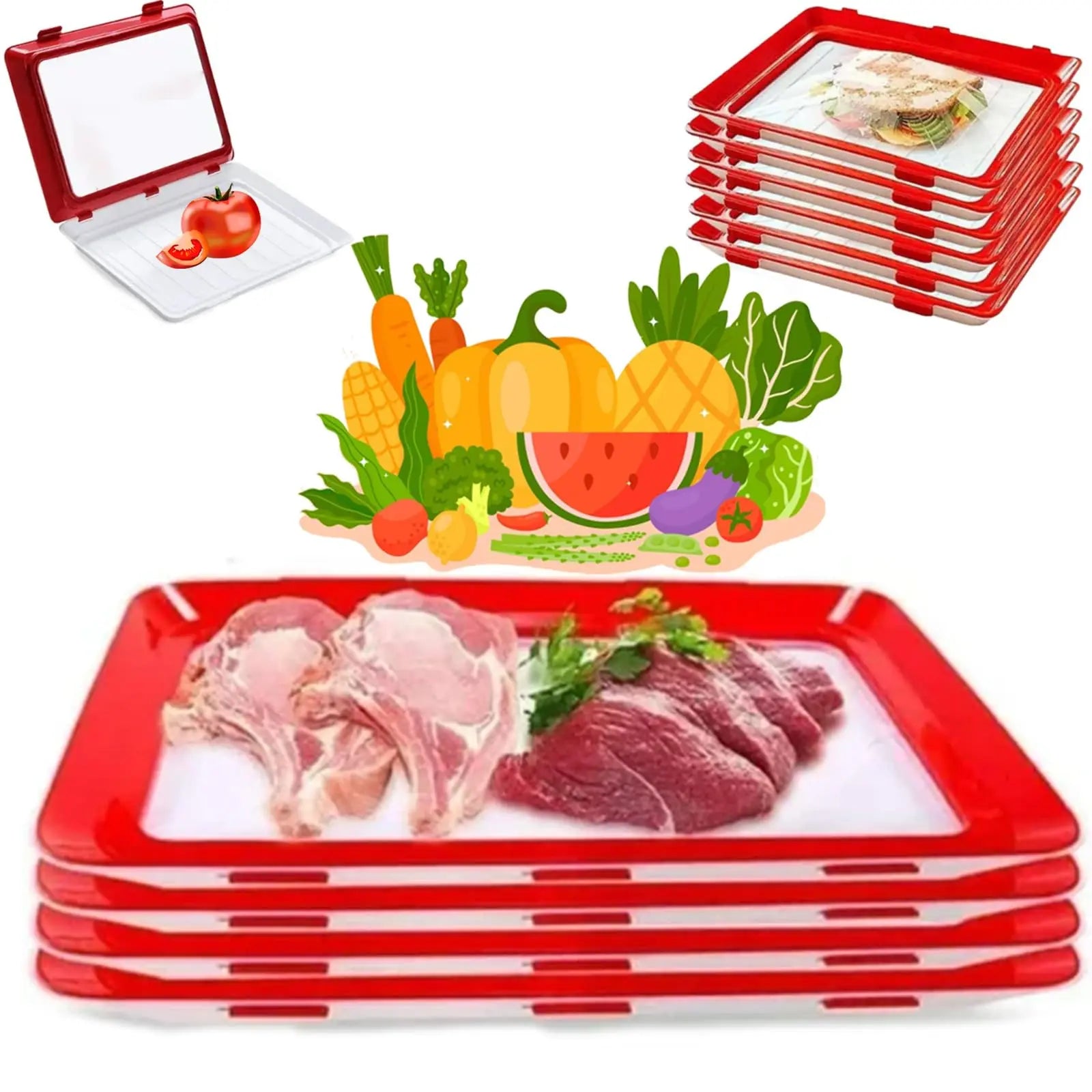 Wholesale Food Plastic Plate Preservation Storage Container Stackable Reusable Keeper Freezer Meal Creative Fresh Tray
