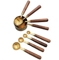 Set of 8 Gold Stainless Steel Measuring Cups and Spoons Set with Wood Handle for Measuring Baking