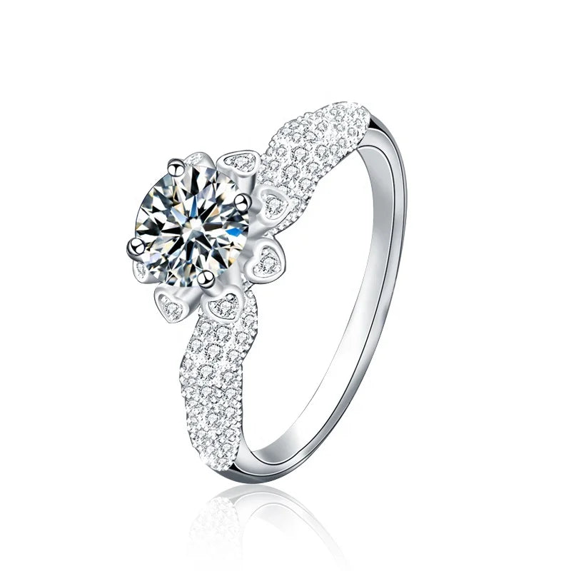 2023 Classic Luxury Real Solid 925 Sterling Silver Ring 1.0Ct Moissanite Diamond Wedding Jewelry Rings Engagement for Women
