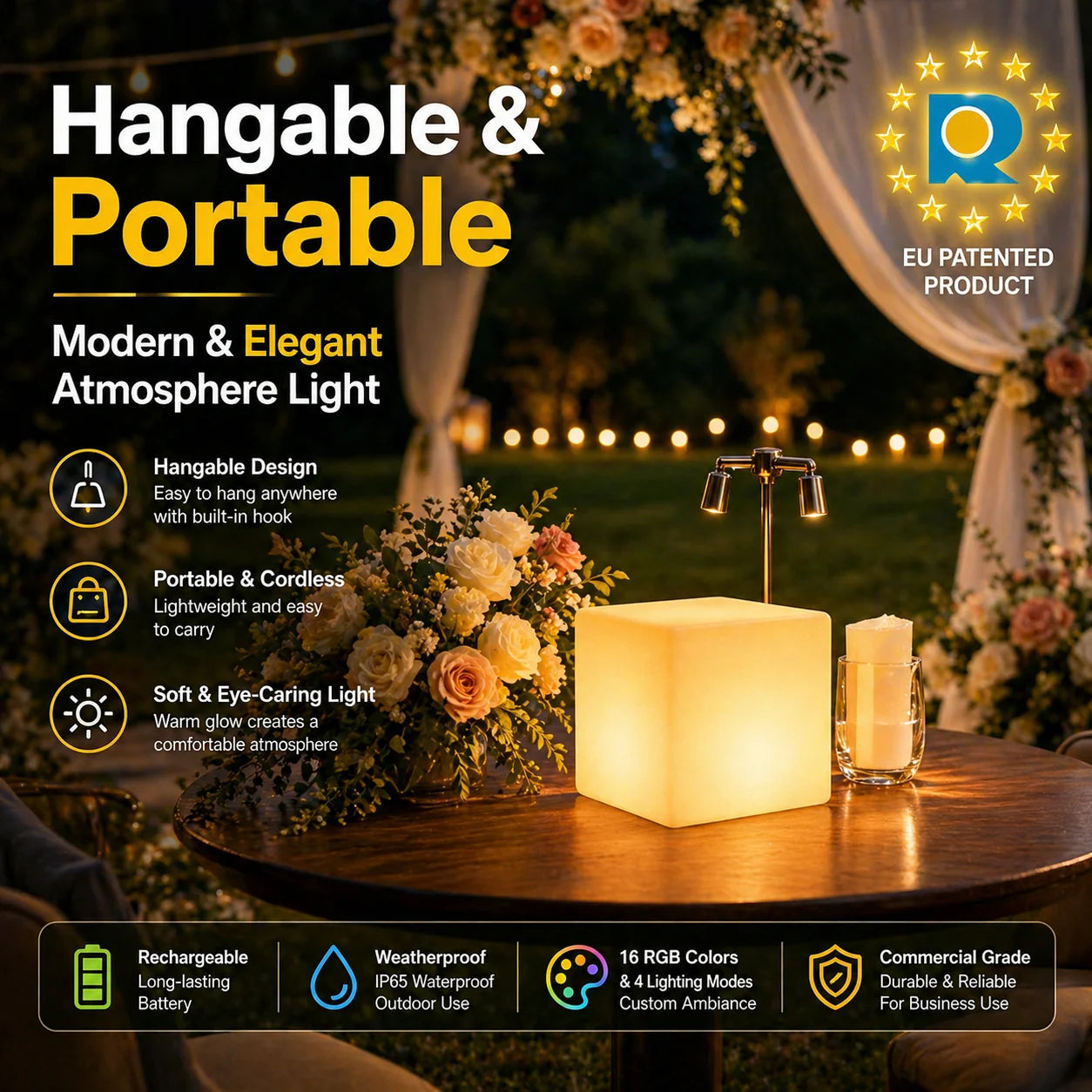 15cm Plastic LED Cube Table Lamp with Night Light Battery Powered IP65 Rated for Christmas Decoration