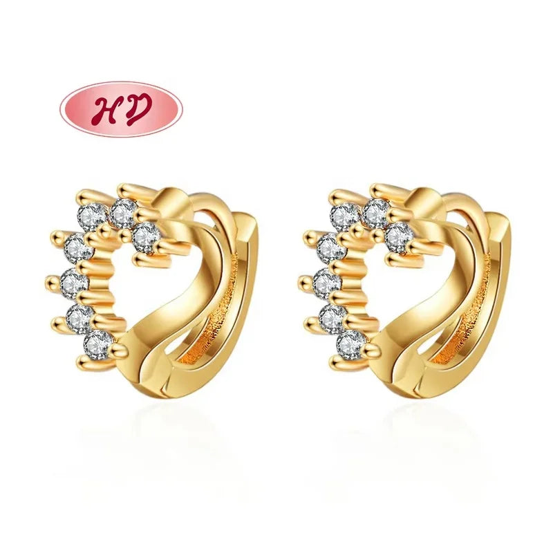 Jewelry Supplier Factory 3A Cz Cubic Zirconia Heart Huggies Earring Gold Plated Brass Huggie Earrings