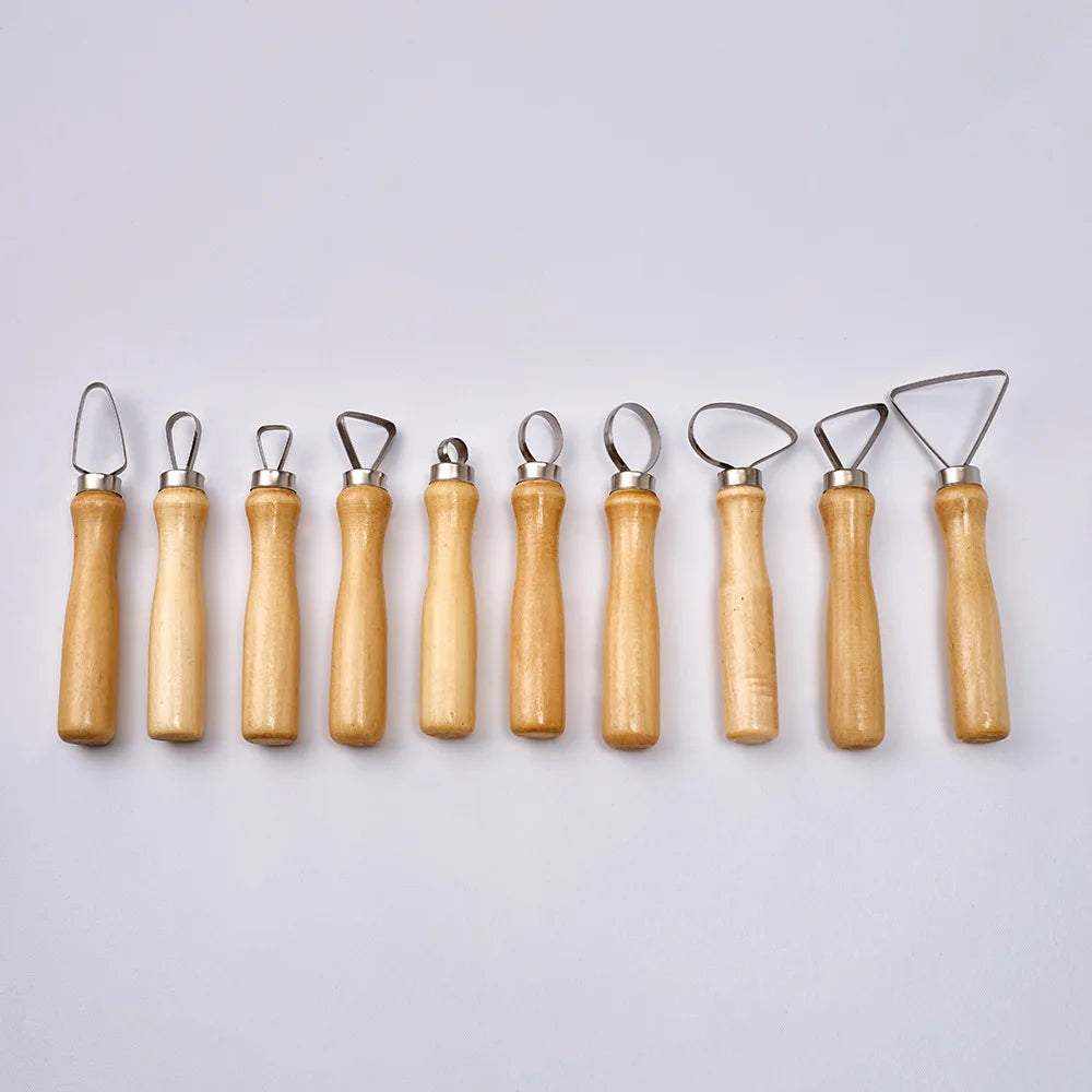 CPatrick 10pcs Wooden Handle Clay Sculpture Loop Pottery Tool with Different Shape