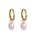 18k Gold Pvd Plated Stainless Steel Jewelry Designer Earrings Popular Brands Cubic Zirconia Freshwater Pearl Pendant Earrings