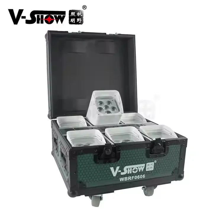VSHOW WBRF0606 6PCS18w Flat DMX Wireless Battery Stage Wash Light Powered Led Par Concert Event