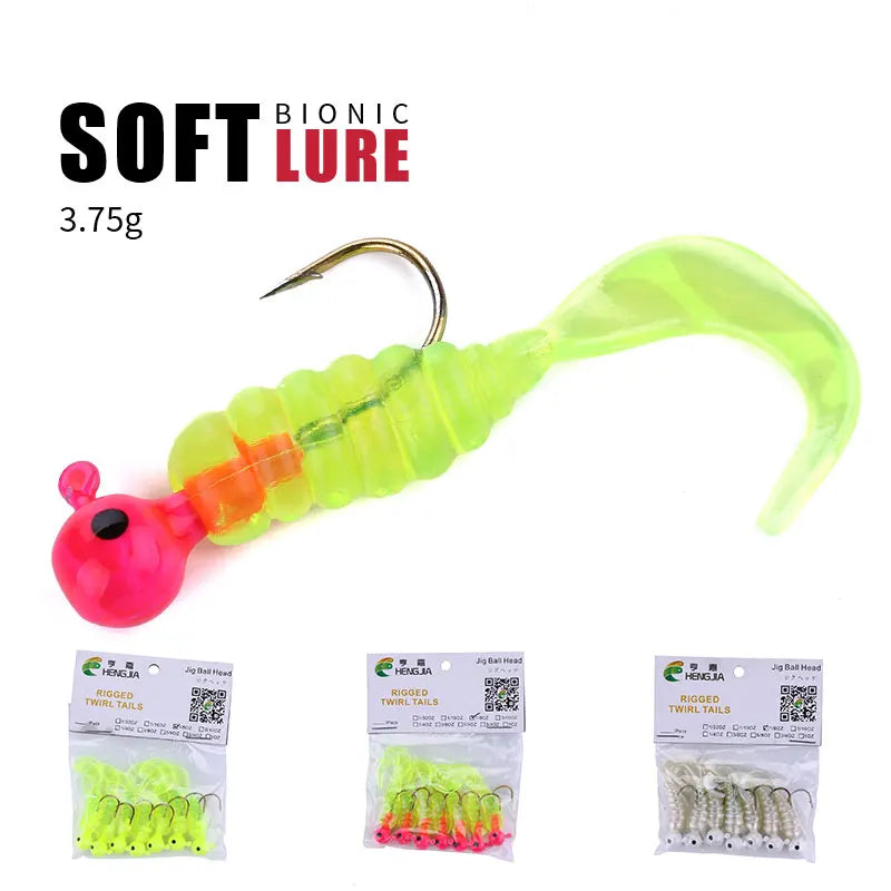 3.75g 7 Pieces/bag 3 Different Colors T Tail Soft Lure Head Jig Hook Fishing Lure for Big Fish