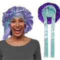 Wide Edge Double Layer Hair Silk Satin Long Glitter Bling Diamond Rhinestone Bonnets With Diamonds Band Tie