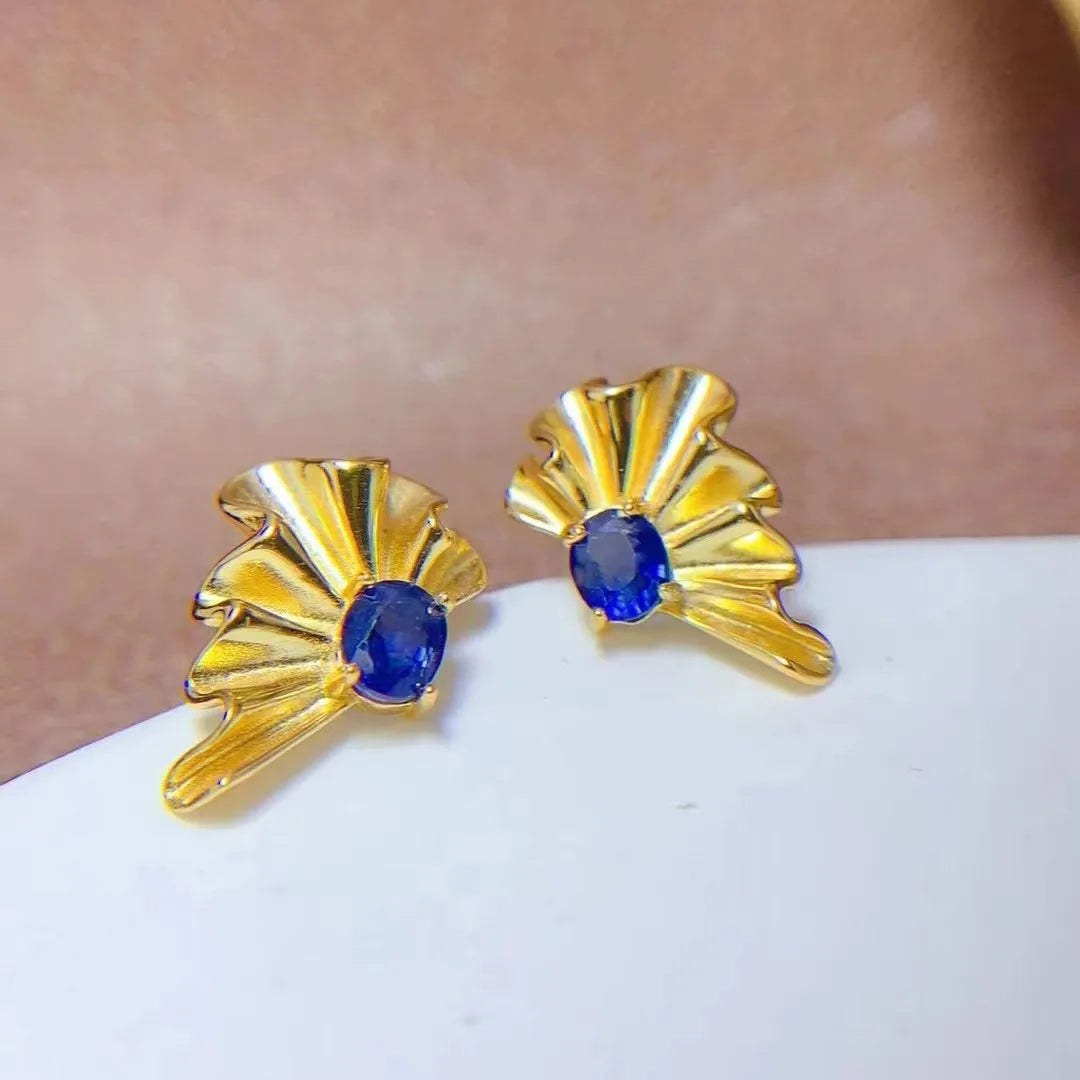 Custom Indian Gold 925 Sterling Silver Natural Sapphire Bow Butterfly Classic Vintage Fashion Jewelry Stud Earrings Gift
