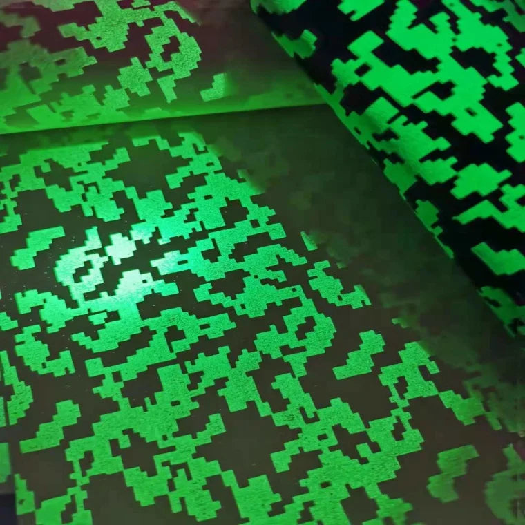 Fluorescent Synthetic Digital Camouflage PU Leather Fabric Glow in Dark Waterproof Decorative Craft for Bags Shoes T-shirts