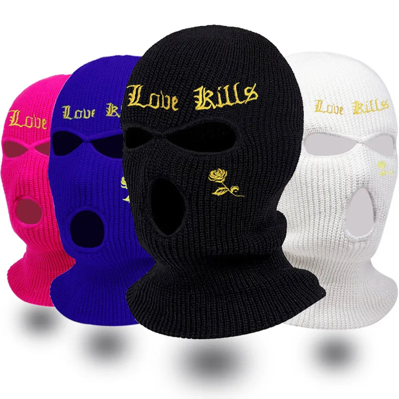 Unisex 3-Hole Winter Ski Mask Warm Black Knitted Balaclava Hat Full Face Snowboard Cap Hip Hop Style Beanie for Party