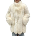 Custom Make Stand Collar Vertical Striped White Fur Jacket Winter Real Fox Fur Coat for Women