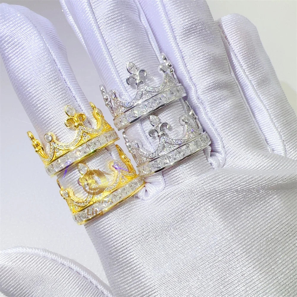 Fine Jewelry New Design Top Quality Crown Ring 925 Silver Fancy Shape Vvs Diamond Mens Moissanite Ring