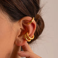 J&D Jewelry 18K IP Gold Plated 4mm Plain Cuff Earring Stainless Steel Smooth Simple Ear Clip for Girls