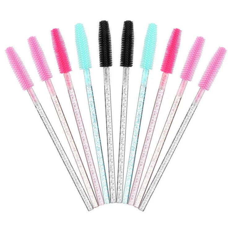 Hot Sale Disposable Silicone Mascara Brushes with Crystal Handle Cheap Eyelash Wands