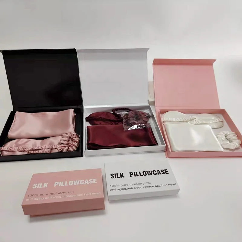 Customized Gift Box Package 100% Mulberry Silk Pillowcase Eye Mask and Scrunchies Set
