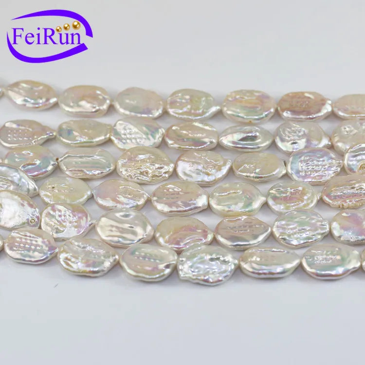 FEIRUN 14-15mm Baroque Nucleated Shape AA+ Grade Natural Freshwater Pearl Strand