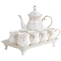 British 8 Pieces White Chinese Tea Set Porcelain Coffee Set Tea Pot Set with 6 Cups