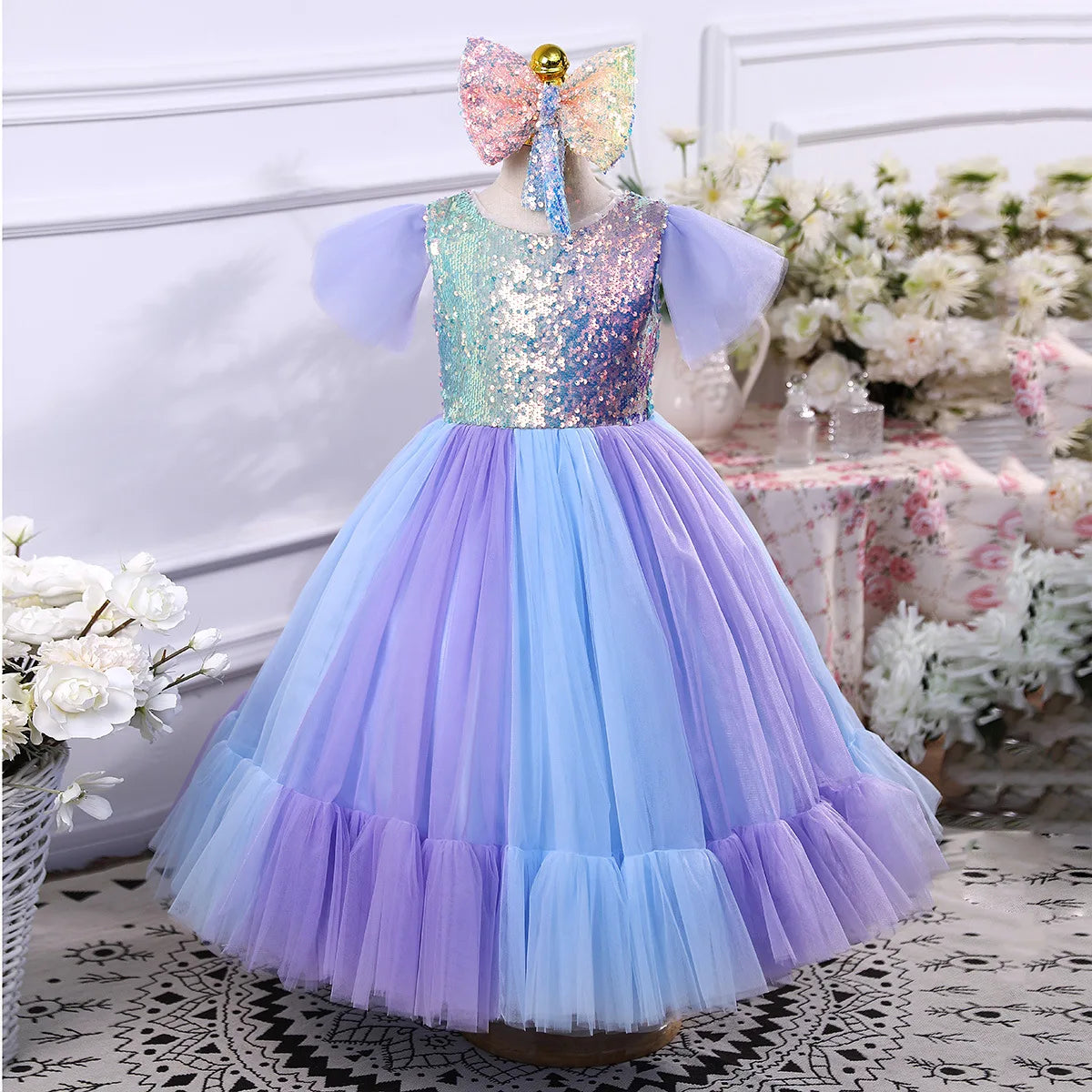 Long Princess Flower Girl Dress Summer Tutu Birthday Party Kids for Children's Costume Teenager Prom Designs