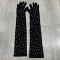Fashion Velvet Lengthening Gloves Female Five Fingers Hot Diamond Banquet Performance Velvet Flashing Diamond Wedding Arm Cover