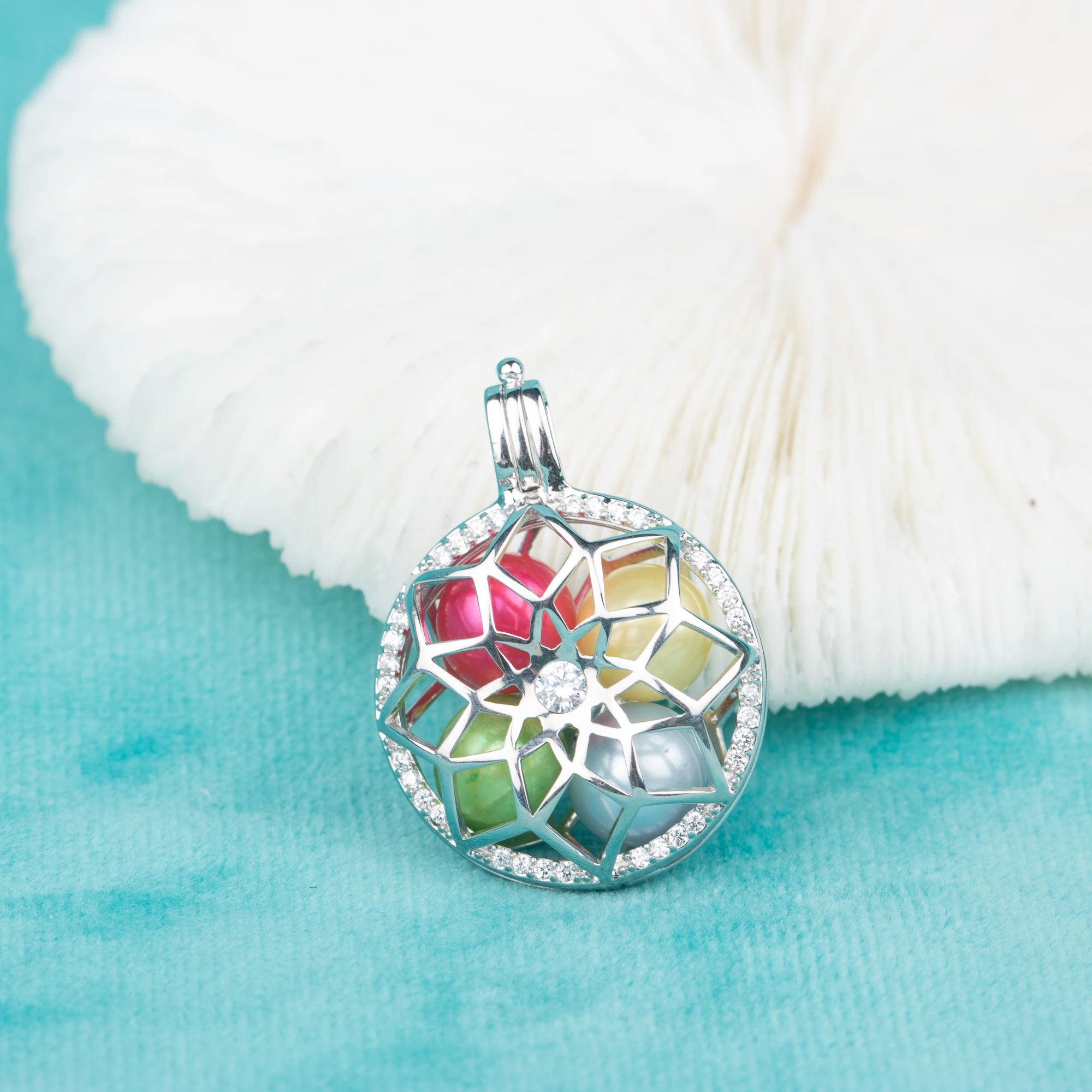 C030045 Sterling Silver Round Shape Freshwater Pearl Cage Pendant Necklace Jewelry Locket for Pearl Party