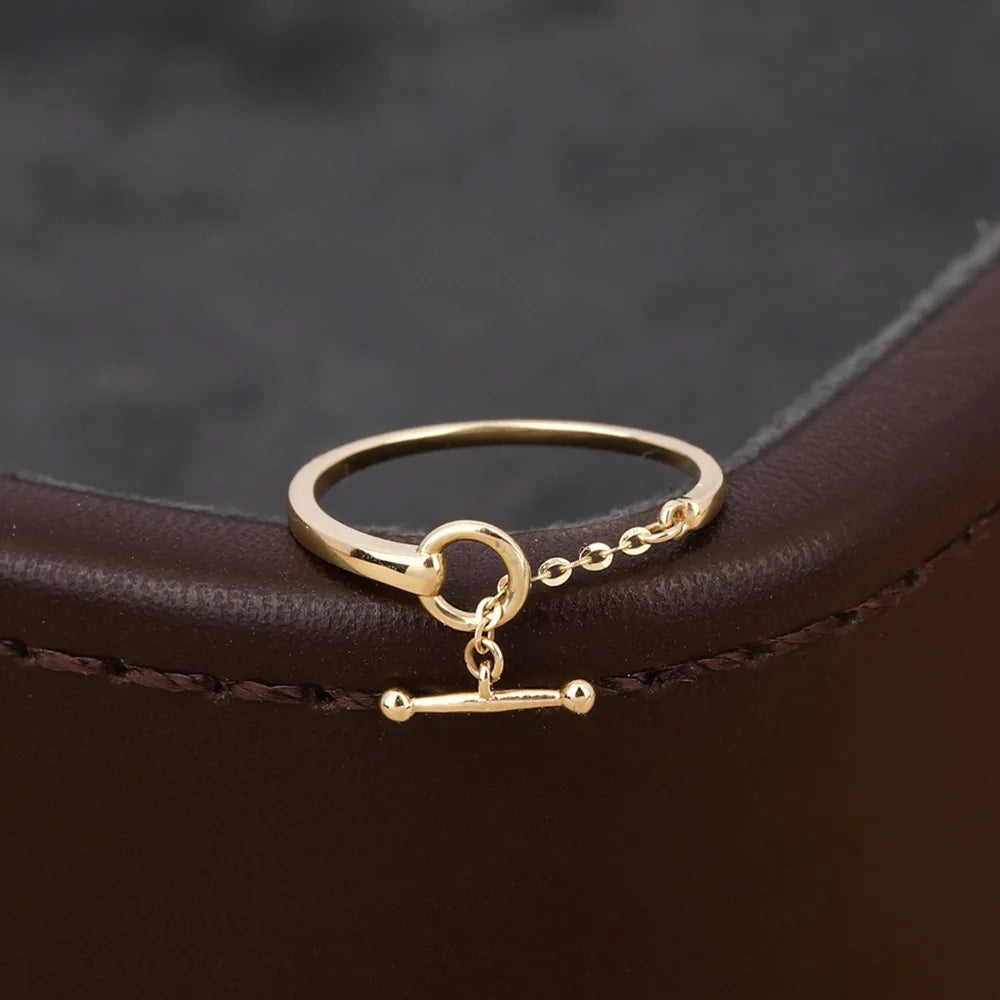 OT Clasp 14K Gold Plated Pure 925 Sterling Silver Creative Simple Chain Finger Rings for Women Jewelry