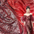 Customizable African Designer Women Wedding Shiny Burgundy Clear Embroidery Irreversible Fish Scale Mermaid Sequins Mesh Fabric