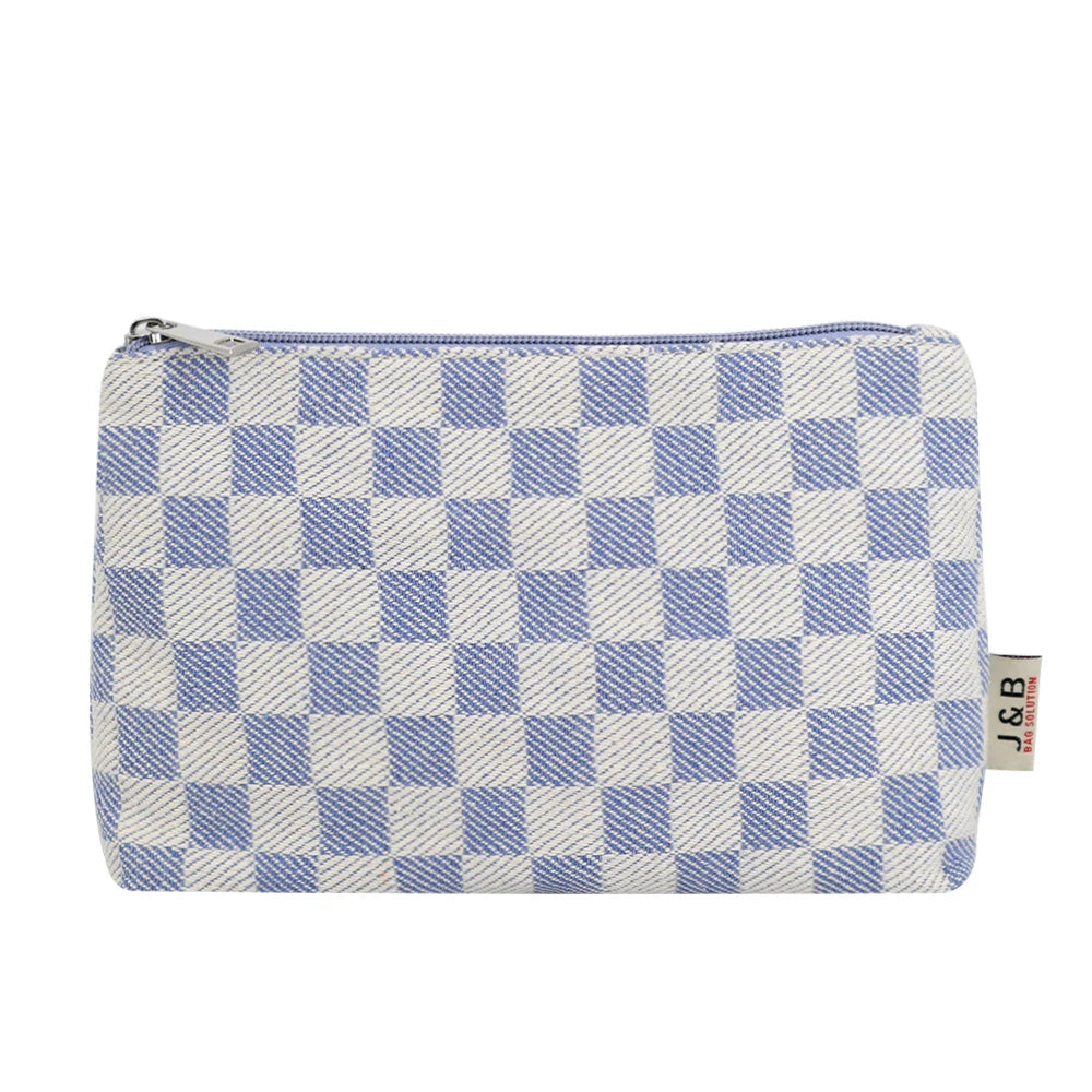 Custom Designed Plaid Jacquard Cotton Makeup Cosmetic Necessaries Zipper Pouch Bags Checkered Fabric Gift Bag Promotional