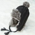 Custom logo Winter Toque Warm Faux Fur Knitted Beanie Hat Ear Flaps Trapper Hat for Men Women