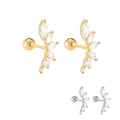 FUAMAY Silver Curved Leaf Stud Earrings with Oval Stone Gold Plated Cartilage Piercing for Weddings Featuring Zircon Main Stone