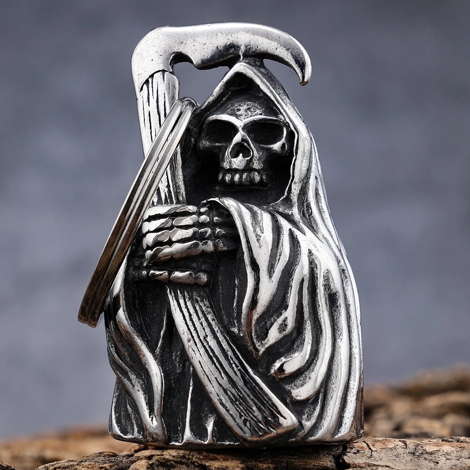 Custom Design Retro Punk Stainless Steel Motorcycle Grim Reaper Biker Bells Pendants with Key Chain