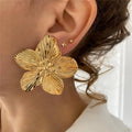 Big Flower Jewelry Fashion Hoop Earring Female Earrings Stainless Steel Gold Plated Jewelry Women Free Shipping
