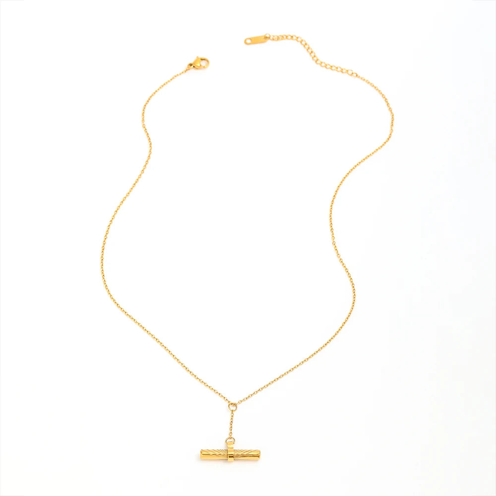Fenny 18K Gold Plated No Fade Fashion Link Chain Simple Toggle Bar Pendant Necklace Stainless Steel Jewelry Wholesale