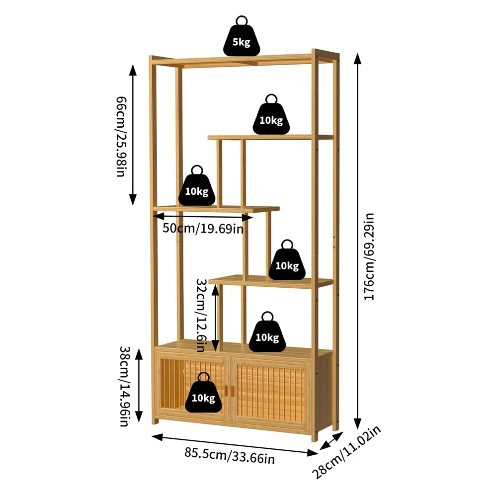 Bamboo Open Bookcase Bookshelf: 5 Tier Modern Storage Shelf Cabinet Free Standing Book Display Shelving Unit Organizer