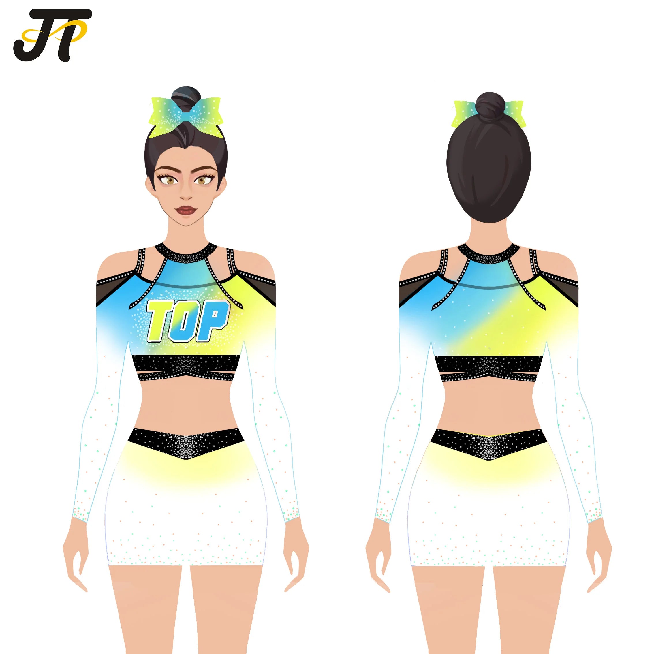 New Arrival Girls' Youth Cheerleading Uniforms Custom Logo Teen Cheerleader Costumes Polyester with Spandex Printed Rhinestones