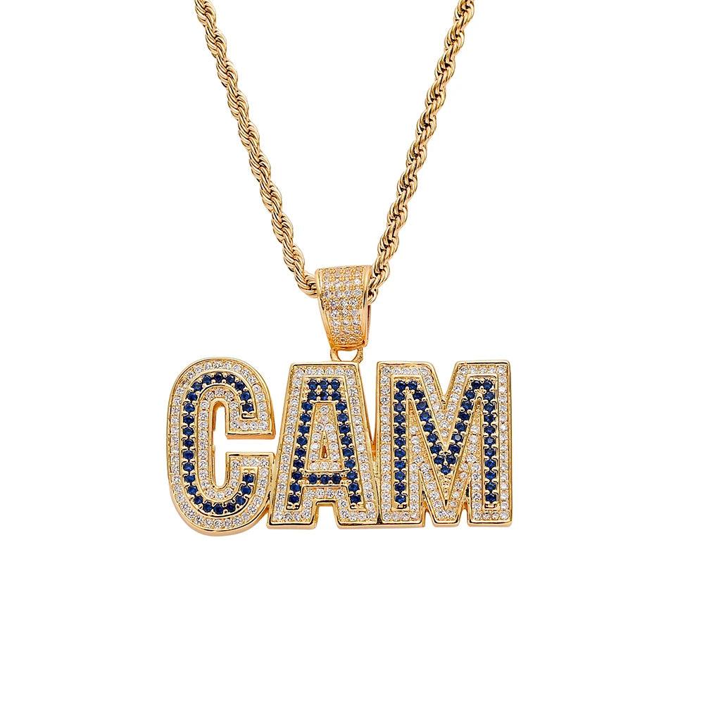 CN272  Men Brass Setting CZ  Letter Pendant Iced Out Cubic Zircon Necklace Hip Hop Gift Jewelry Bling Bling
