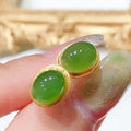 Aimgal Fine Jewelry AU999 Yellow Gold Hotan Jade Egg Noodle Stud Earrings Stylish Accessory for Anniversaries and Engagements