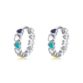 Wholesale Fashion Fine Jewelry 925 Sterling Silver Rhodium Plated Colorful Enamel love Heart Hoop Earrings