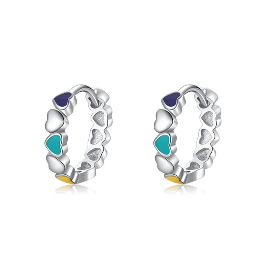 Wholesale Fashion Fine Jewelry 925 Sterling Silver Rhodium Plated Colorful Enamel love Heart Hoop Earrings