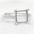 Sterling Silver 9*9/10*10mm Semi Mount Ring Shape Empty Support Blank Claws Setting S925 Base Without Center Stone DIY for Inlay