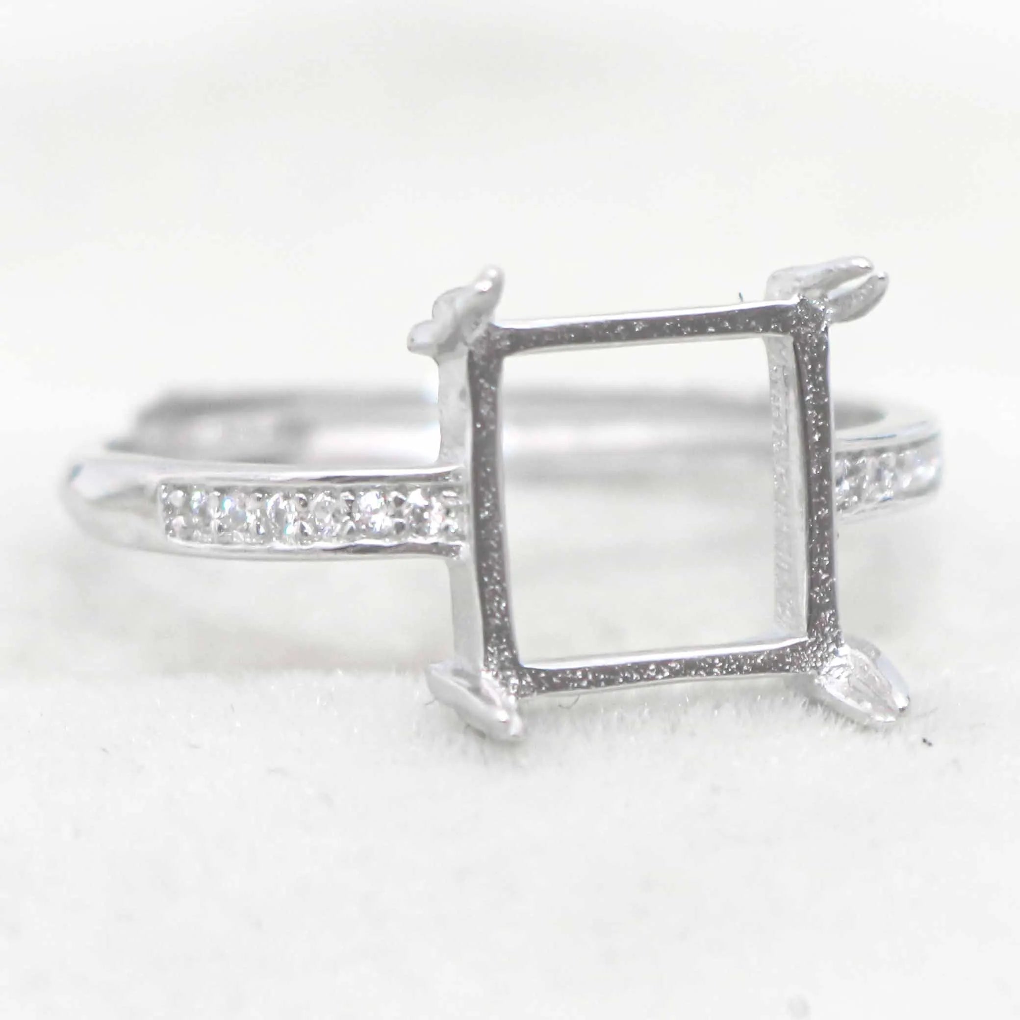 Sterling Silver 9*9/10*10mm Semi Mount Ring Shape Empty Support Blank Claws Setting S925 Base Without Center Stone DIY for Inlay