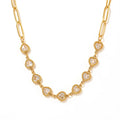 YF3952 Stainless Steel 18k Gold Plated Paper Clip Chain Heart Shaped Zircon Splicing Waterproof Necklace