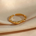 Minimalist Stainless Steel Engagement Rings Water Wave Design 18K Gold Plated Waterproof Tarnish Free Sample Jewelry