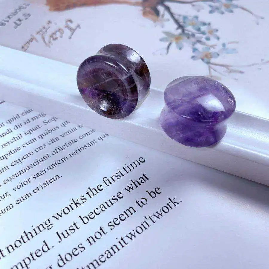 Natural Amethyst Ear Expander Concave Convex Stone Ear Plug
