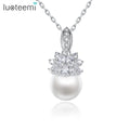 LUOTEEMI Silver Color Imitation Pearl Necklaces & Pendants with Paved Micro a AA Cubic Zircon Women Trendy Jewelry Collares