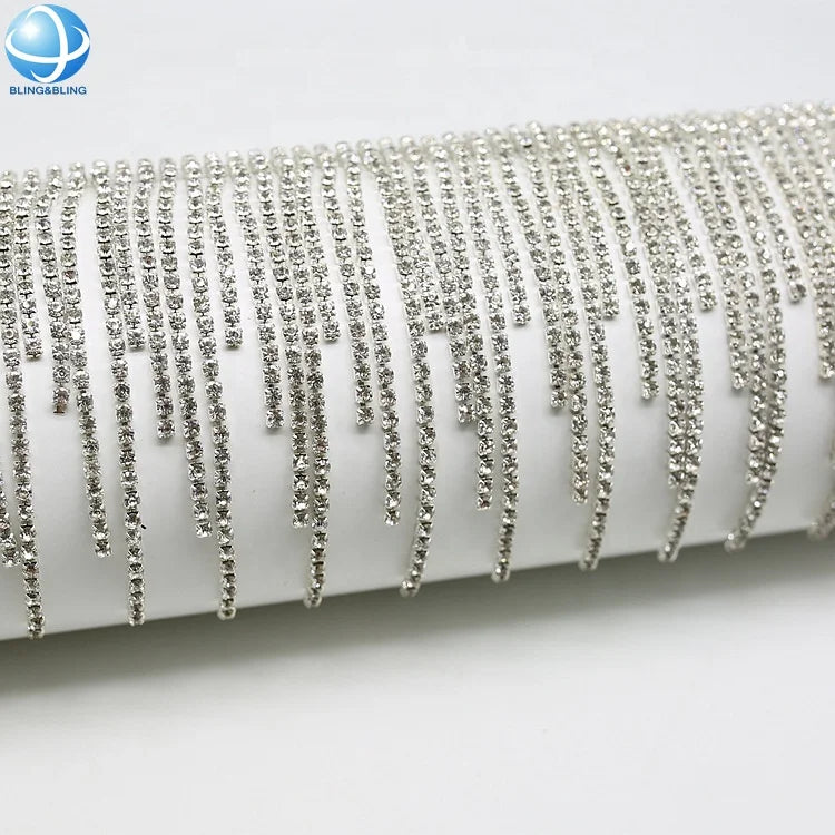 DIY Rhinestone Chain Fringe Trim Silver Diamond Tassel Applique for Collar Apparel Shoe Jewelry  Decoration