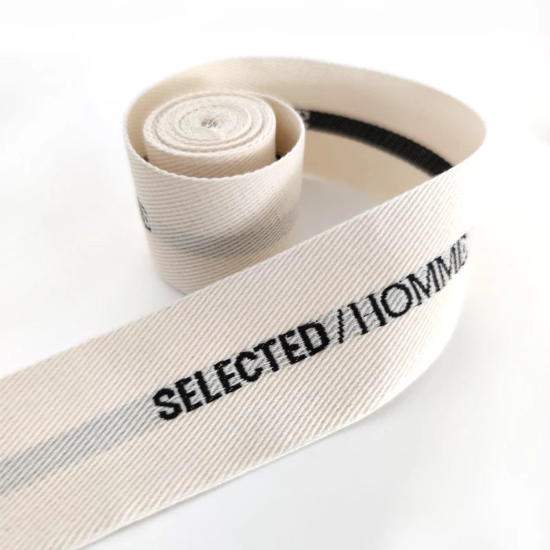 Soft Custom Jacquard Embroidery logo 100% Cotton  Jacquard Tape Strap Webbing