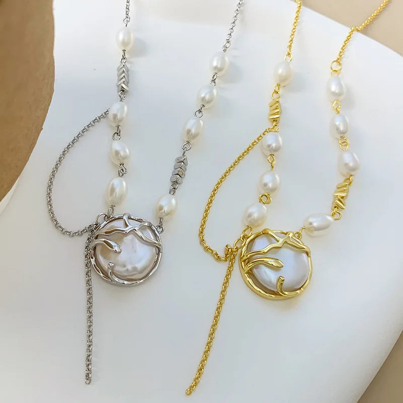 Elegance Gold Plated S925 Sterling Silver Baroque Pearl Charm Necklace for Women Wholesale