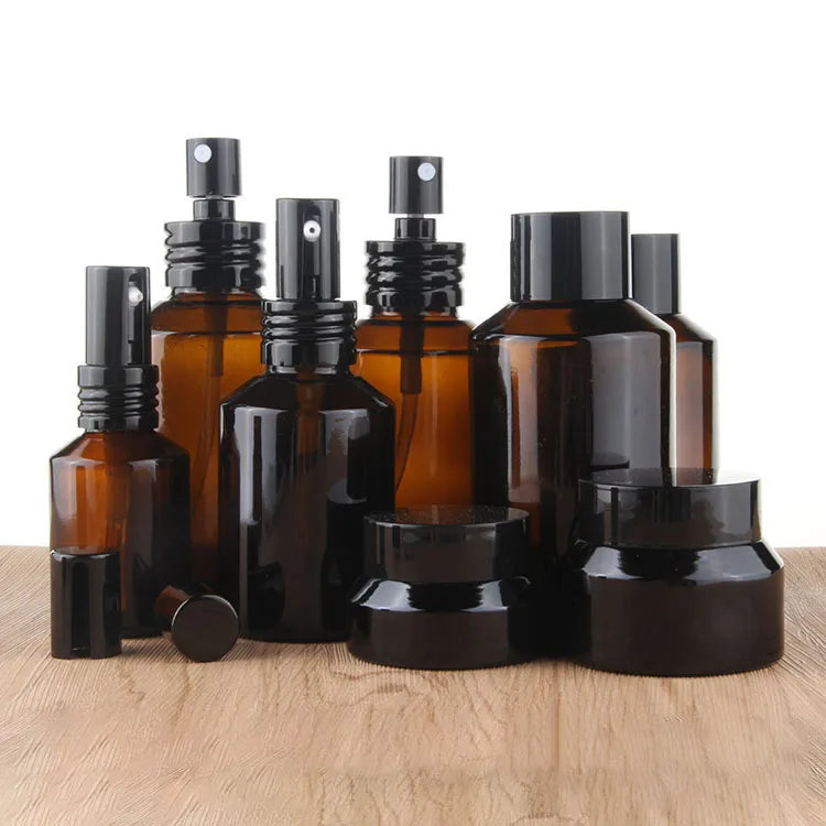 New Arrival 120ml Amber Black Clear Blue Oblique Shoulder Skincare Cosmetic Glass Pump Bottle for Lotion Packaging Bottles