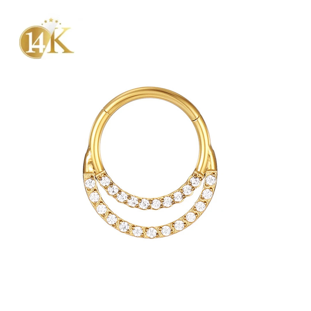 Wholesale 14k Solid Gold Claw Setting Pave 2 Stack Hinged Clicker Diamond Hoop Earrings for Children's Wedding Gift